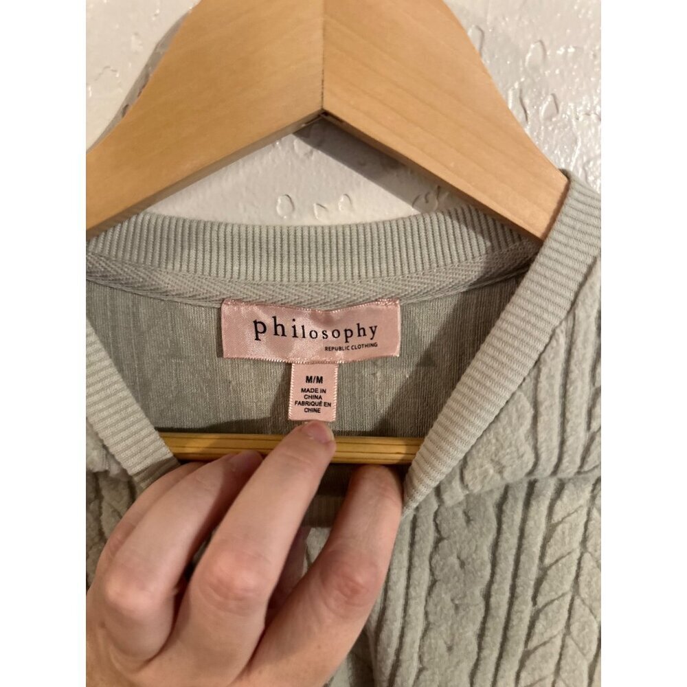 Y Philosophy Dark Taupe Cable Knit Fisherman Style Long Sleeved Crewneck Sweater - Picture 9 of 10